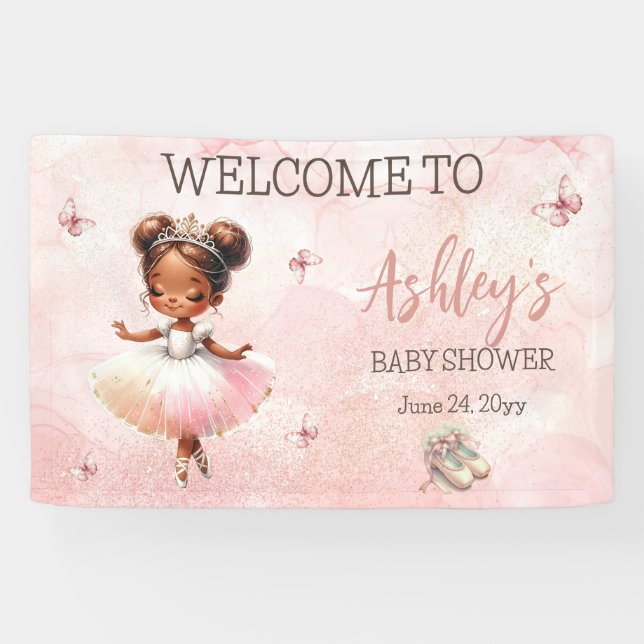 Cute Little Ballerina Pink Tutu Baby Shower Banner (Horizontal)