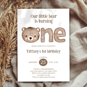 Cute Little Bear 1st Birthday Invitation – Neutral