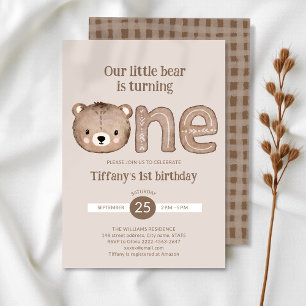 Cute Little Bear 1st Birthday Invitation – Neutral