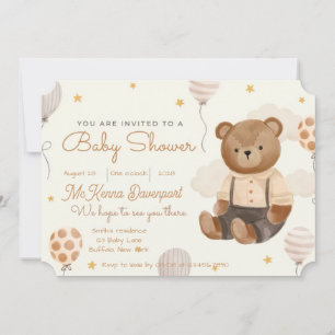 Cute Little Bear Boy Baby Shower Invitation