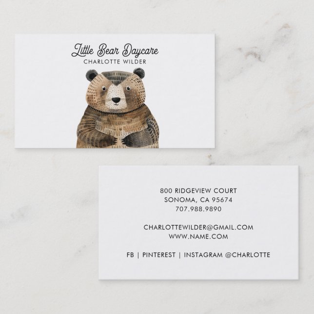 Cute Little Bear Daycare Business Card (Front/Back)