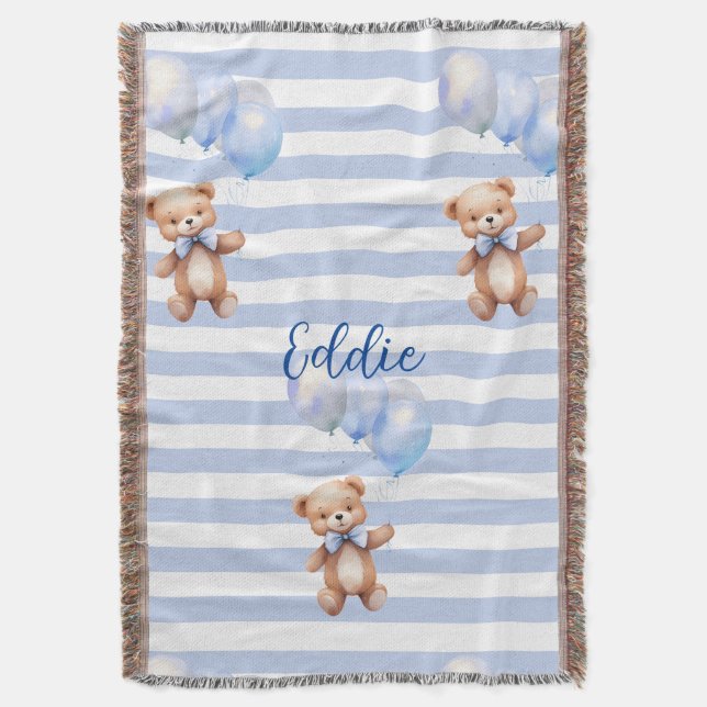 Cute Little Bear in Blue Throw Blanket (Front Vertical)