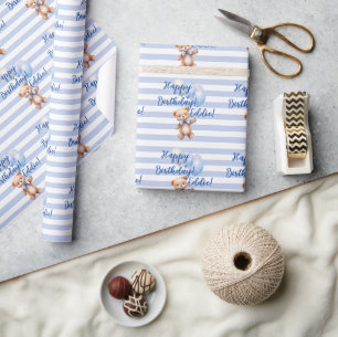 Cute Little Bear in Blue Wrapping Paper