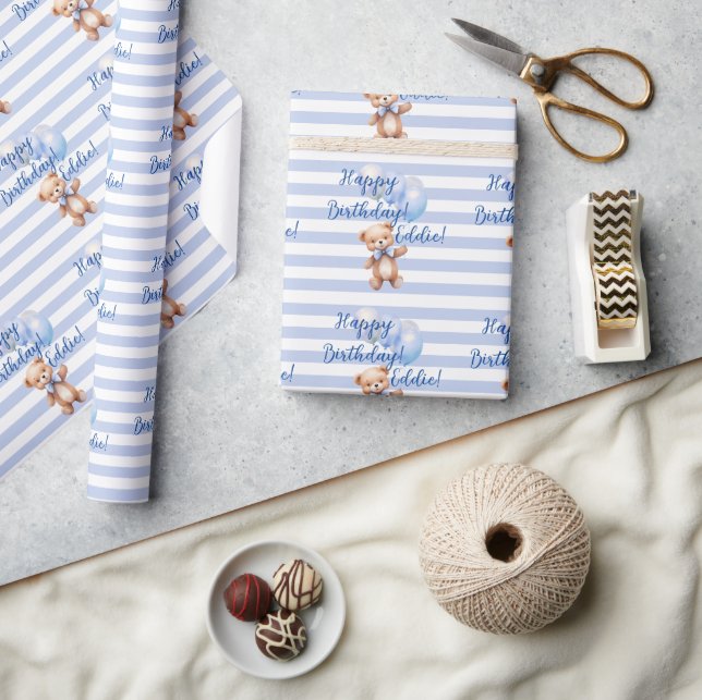 Cute Little Bear in Blue Wrapping Paper (Crafts)
