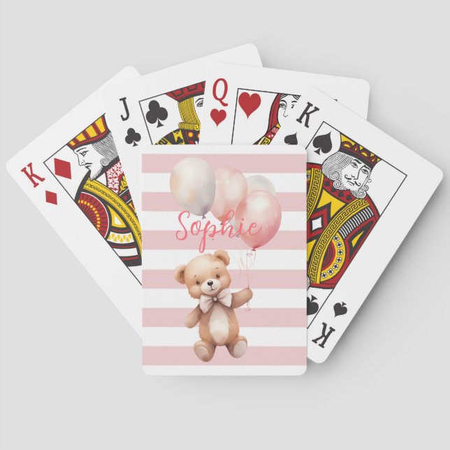 Cute Little Bear in Pink Playing Cards (Back)
