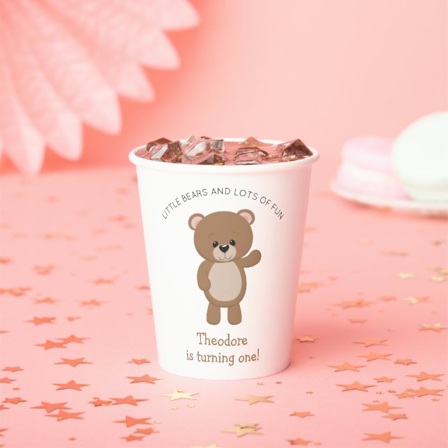 Cute Little Bear Is Turning One 1st Birthday Paper Cups (Insitu)