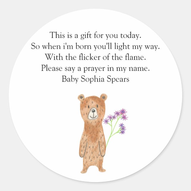 Cute Little Bear - Prayer Candle Label (Front)