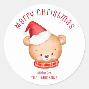 Cute Little Bear Santa Hat Christmas Classic Round Sticker