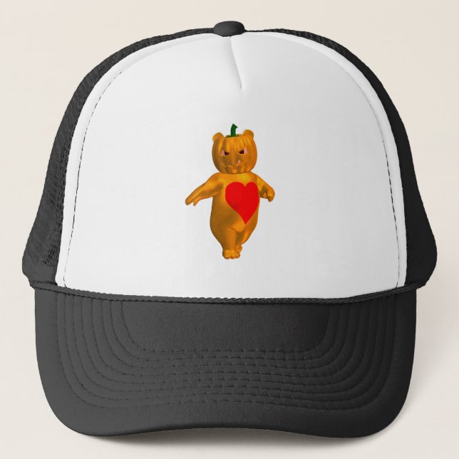 Cute Little Bear With Pumpkin Head Trucker Hat (Front)