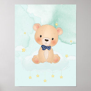 Cute little bear with stars poster