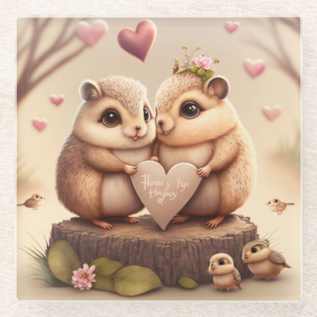 Cute little bears cartoon  glass coaster (Front)