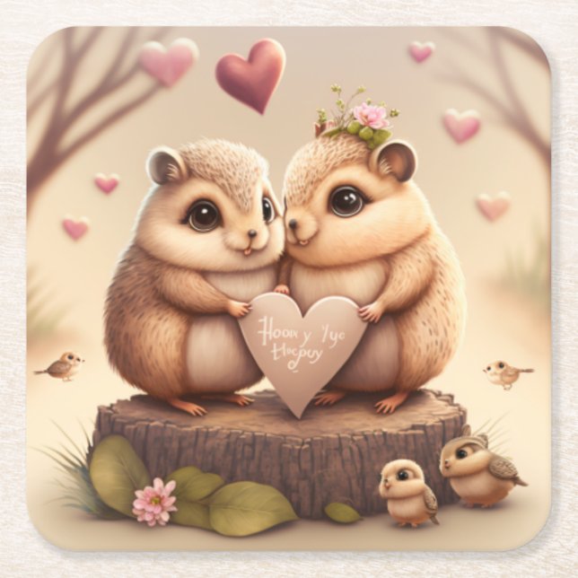 Cute little bears cartoon  square paper coaster (Front)