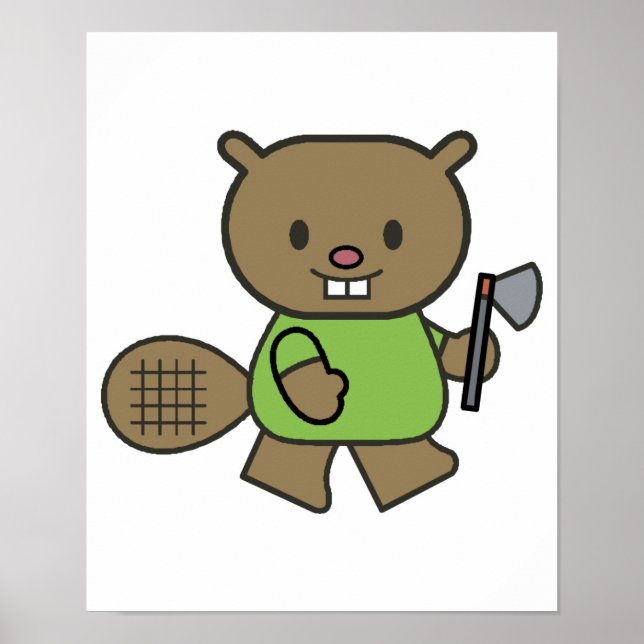 cute little beaver with axe poster (Front)