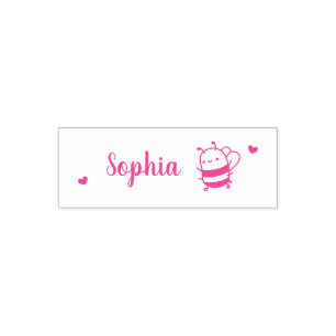 Cute Little Bee and Hearts, Handwritten Font Name Self-inking Stamp