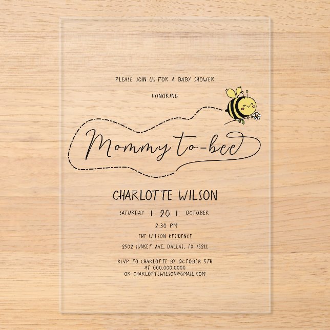 Cute Little Bee Baby Shower Acrylic Invitations (Front)