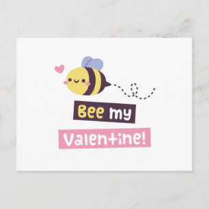 Cute Little Bee, Bee My Valentine Pun Greeting Postcard