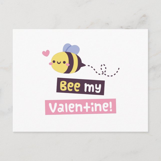 Cute Little Bee, Bee My Valentine Pun Greeting Postcard (Front)