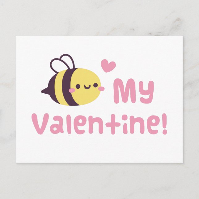 Cute Little Bee Doodle, Bee My Valentine Pun Postcard (Front)
