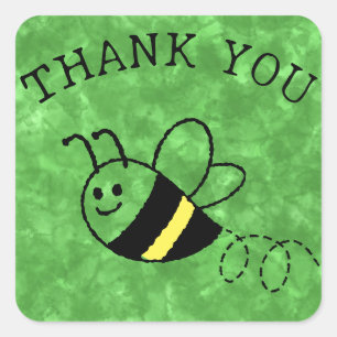 Cute Little Bee Flying Green Baby Shower Square Sticker