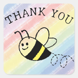 Cute Little Bee Flying Pastel Colours Baby Shower Square Sticker