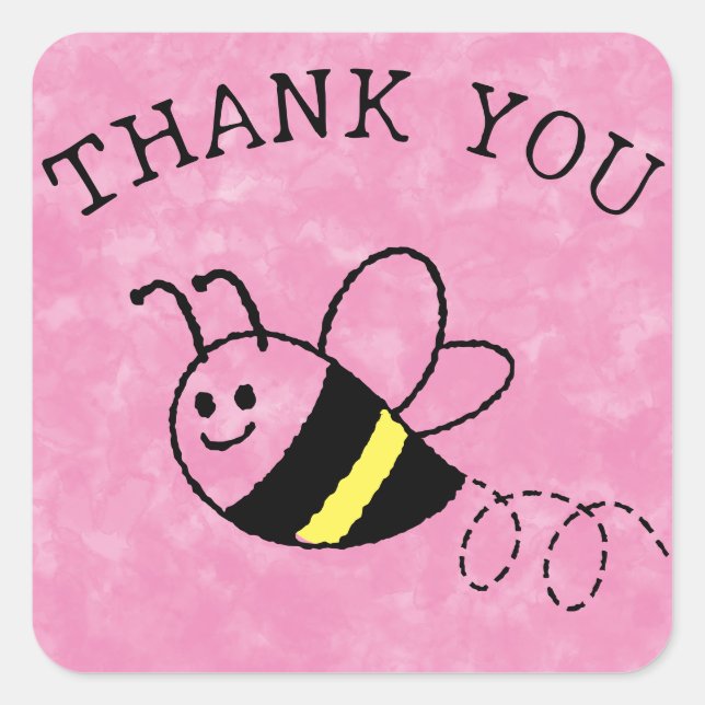 Cute Little Bee Flying Pink Baby Shower Square Sticker (Front)