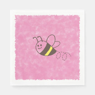 Cute Little Bee Flying Pink Watercolor Baby Shower Napkin