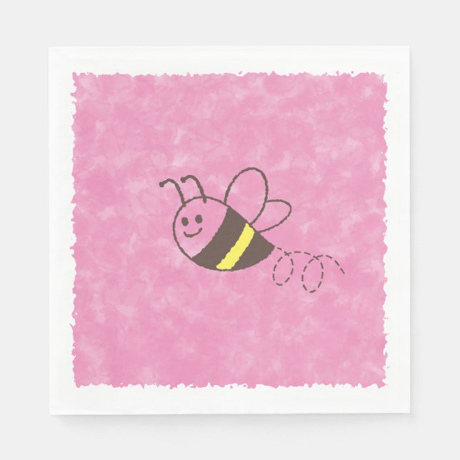 Cute Little Bee Flying Pink Watercolor Baby Shower Napkin (Front)