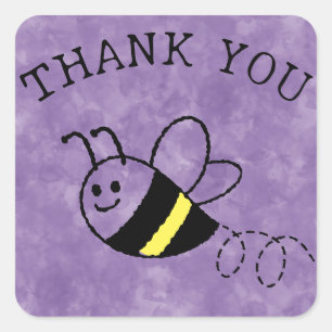 Cute Little Bee Flying Purple Baby Shower Square Sticker