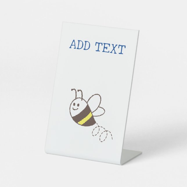 Cute Little Bee Flying White Baby Shower Pedestal Sign (Front)