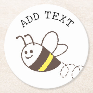 Cute Little Bee Flying White Baby Shower Round Paper Coaster