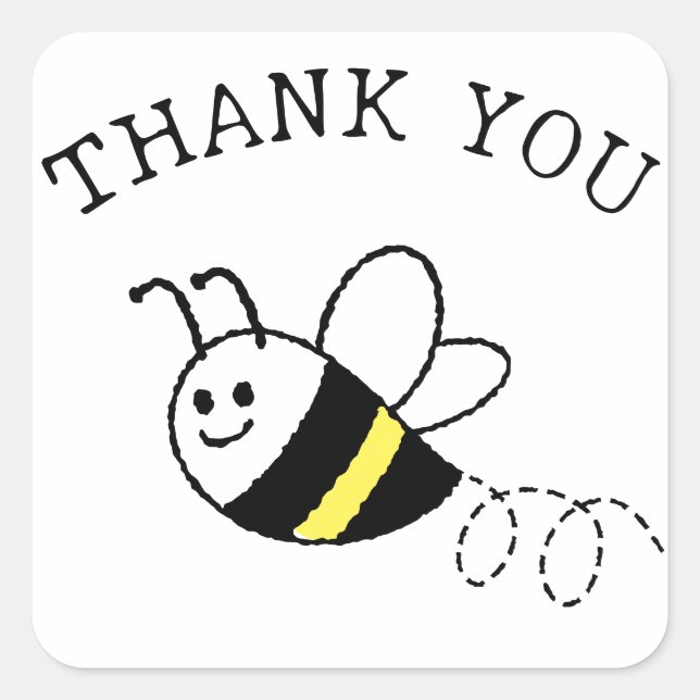 Cute Little Bee Flying White Baby Shower Square Sticker (Front)