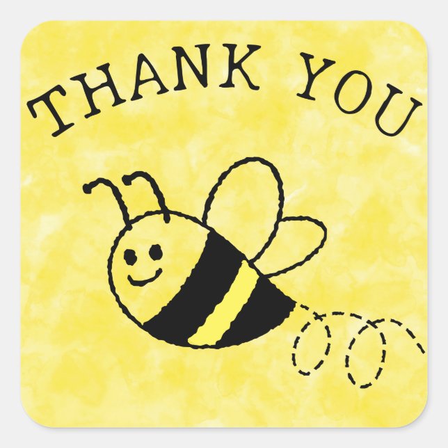 Cute Little Bee Flying Yellow Baby Shower Square Sticker (Front)