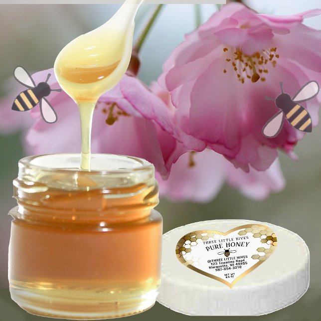 Cute Little Bee & honeycomb Pure HONEY Gold Border Heart Sticker (Creator Uploaded)