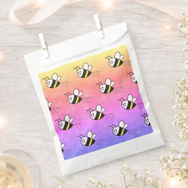 Cute Little Bee Pattern Watercolor Baby Shower Favour Bags (Clipped)