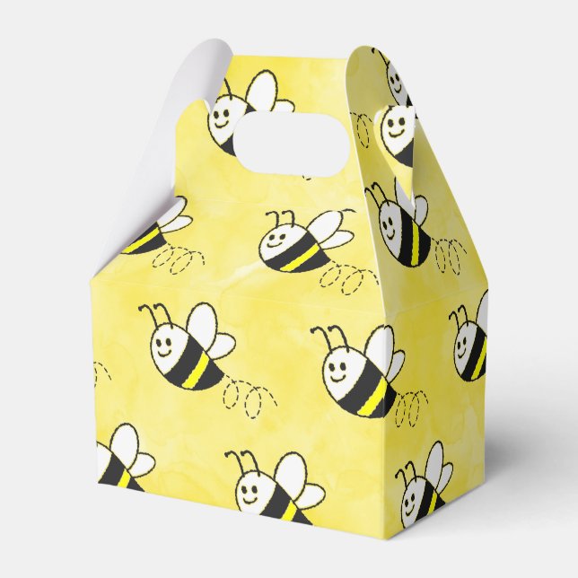 Cute Little Bee Pattern Watercolor Baby Shower Favour Box (Front Side)
