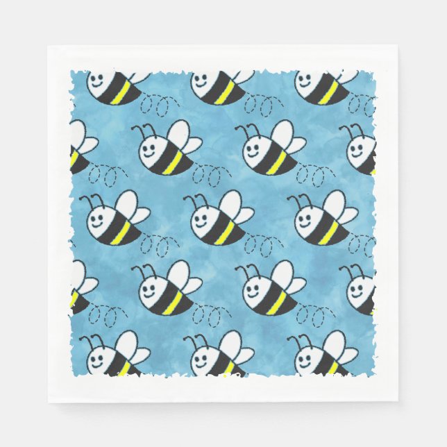 Cute Little Bee Pattern Watercolor Baby Shower Napkin (Front)