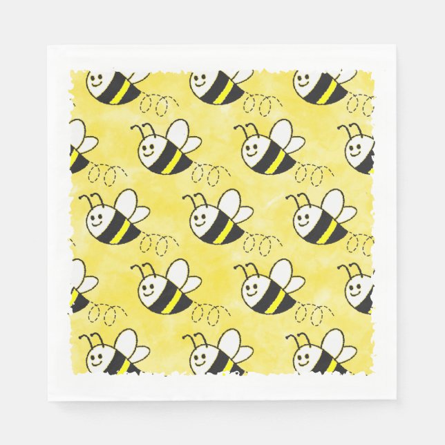 Cute Little Bee Pattern Watercolor Baby Shower Napkin (Front)