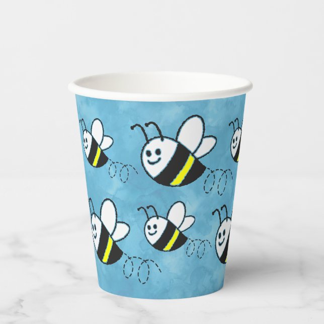 Cute Little Bee Pattern Watercolor Baby Shower Paper Cups (Front)