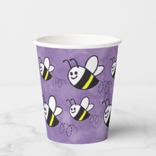 Cute Little Bee Pattern Watercolor Baby Shower Paper Cups