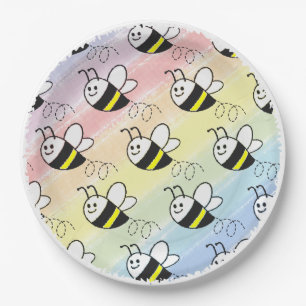 Cute Little Bee Pattern Watercolor Baby Shower Paper Plate