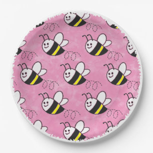 Cute Little Bee Pattern Watercolor Baby Shower Paper Plate