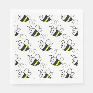 Cute Little Bee Pattern White Baby Shower Napkin