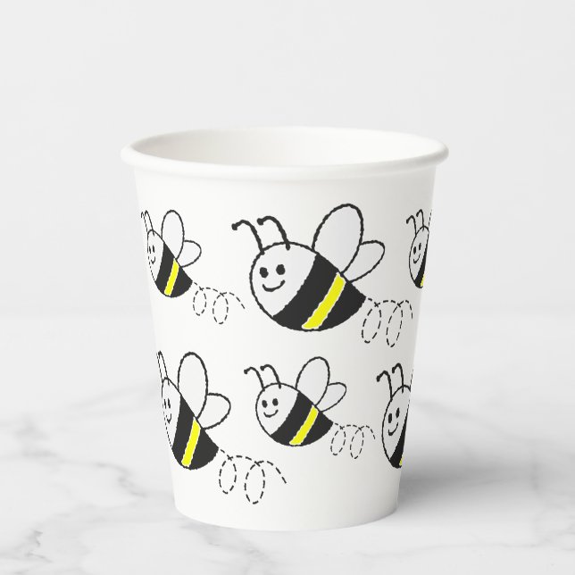 Cute Little Bee Pattern White Baby Shower Paper Cups (Front)