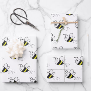 Cute Little Bee Pattern White Baby Shower Wrapping Paper Sheet