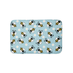 Cute little bees and daisy flowers pattern  bath mat