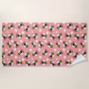 Cute little bees and daisy flowers pattern  beach towel