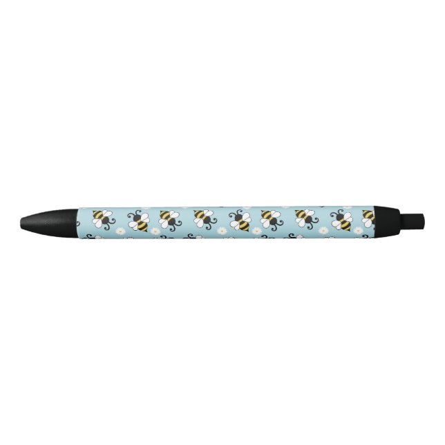 Cute little bees and daisy flowers pattern  black ink pen (Front)