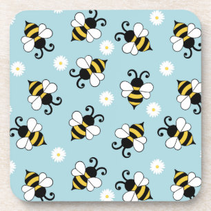 Cute little bees and daisy flowers pattern  coaster