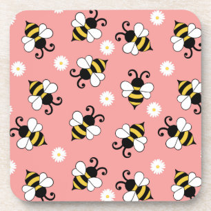 Cute little bees and daisy flowers pattern   coaster