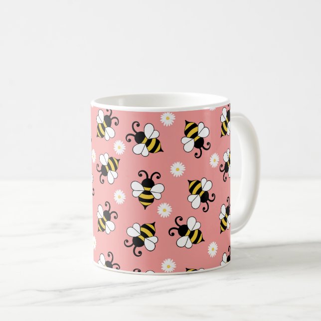 Cute little bees and daisy flowers pattern coffee mug (Front Right)